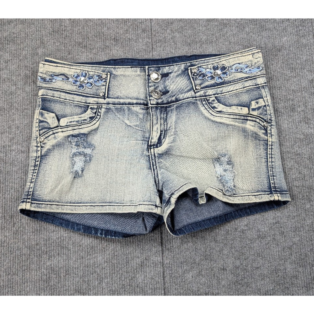 Vintage Sky Bottoms Denim Shorts Women 9 Micro Western Sequin Rodeo Festival 70s